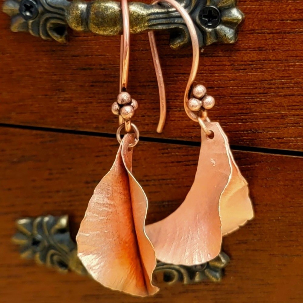 Fold-formed Copper Leaf Earrings - 1.5 inches
